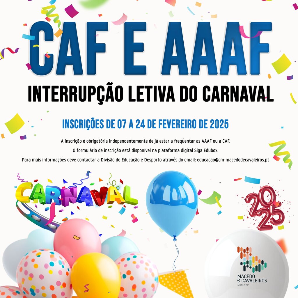 AAAF e CAF - Interrupção Letiva de Carnaval de 3 e 5 de março