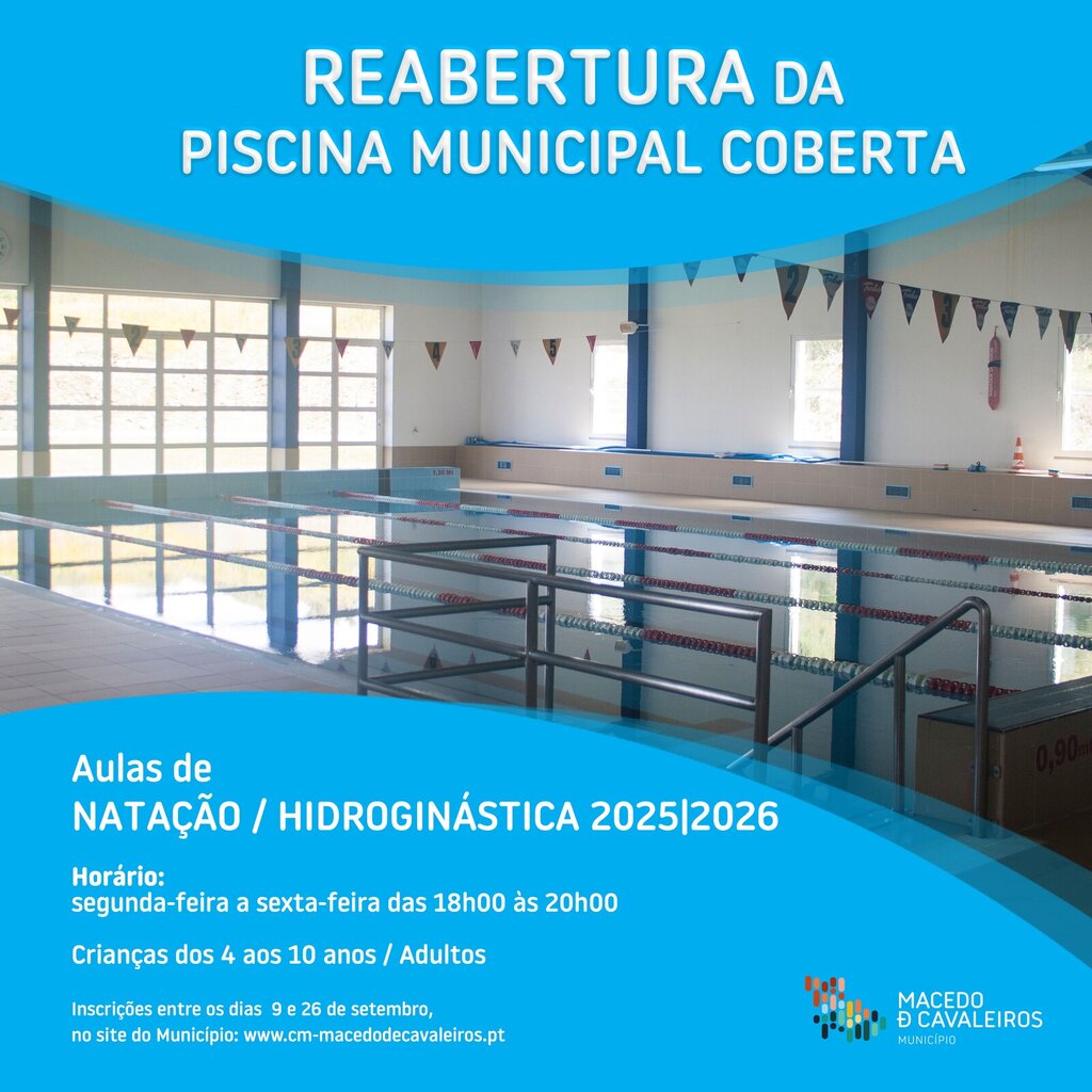 Piscina Municipal Coberta - Inscrições para as aulas de Natação e Hidroginástica